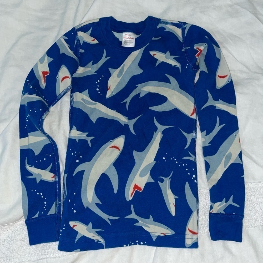 Hanna Andersson SZ 8 (130cm) Shark Pajama Top Long sleeve t shirt blue cotton